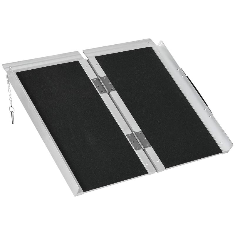 HOMCOM Rollstuhlrampe Laderampe rutschfeste Rampe Faltbar mit Sicherheitsrand Max. 270 Kg ABM. 60L x 73l x 5H cm Alu. Schwarz von HOMCOM