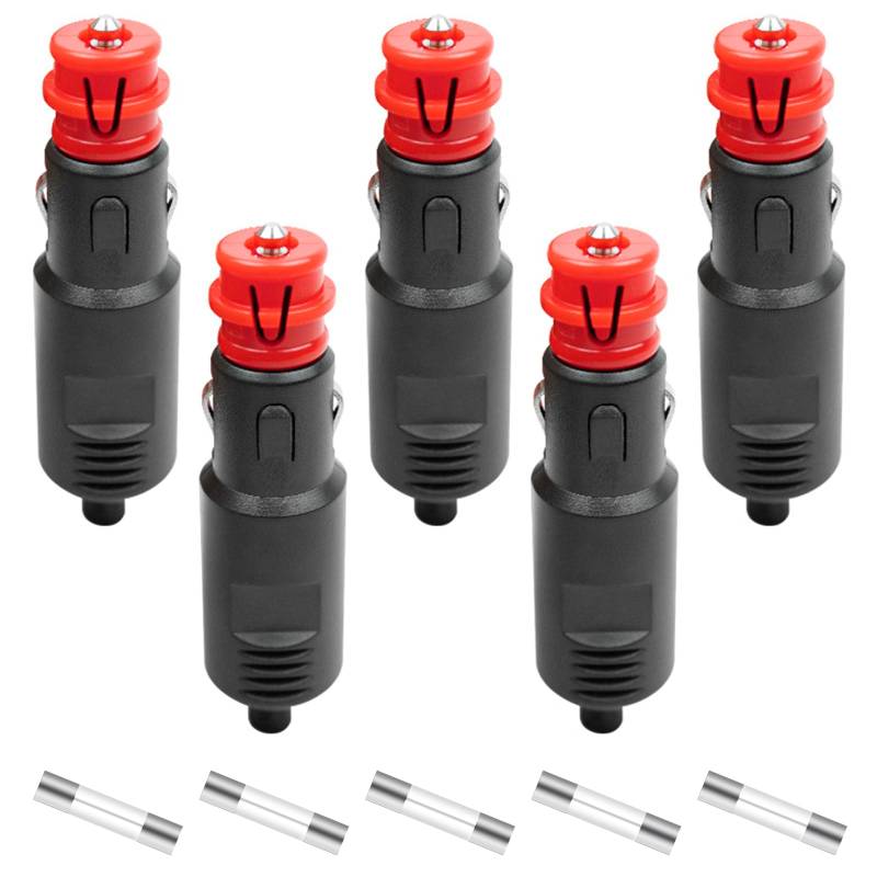 5 Stück Zigarettenanzünder Stecker 12V/24V Zigaretten Hellstoffstopfen Auto Stecker mit 10A Sicherung für Auto LKW Motorrad von HOMEJOY