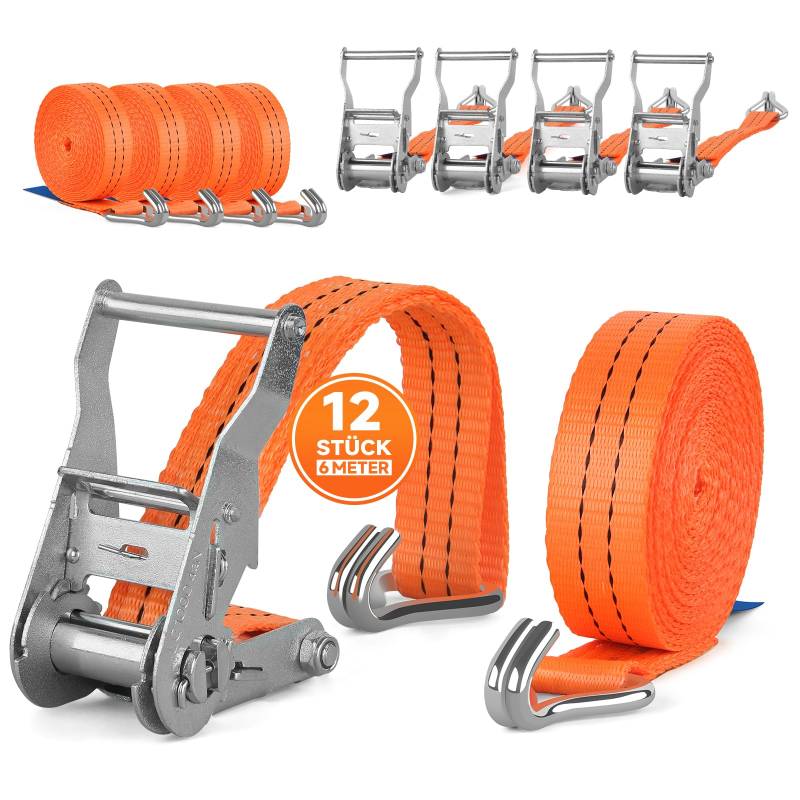 HOMELUX Spanngurte, 12 Stück - 6m x 3,5cm - 2000kg Spanngurte mit Ratsche Haken - TÜV/GS geprüft - Ratschengurt Zurrgurte für Ladungssicherung von HOMELUX