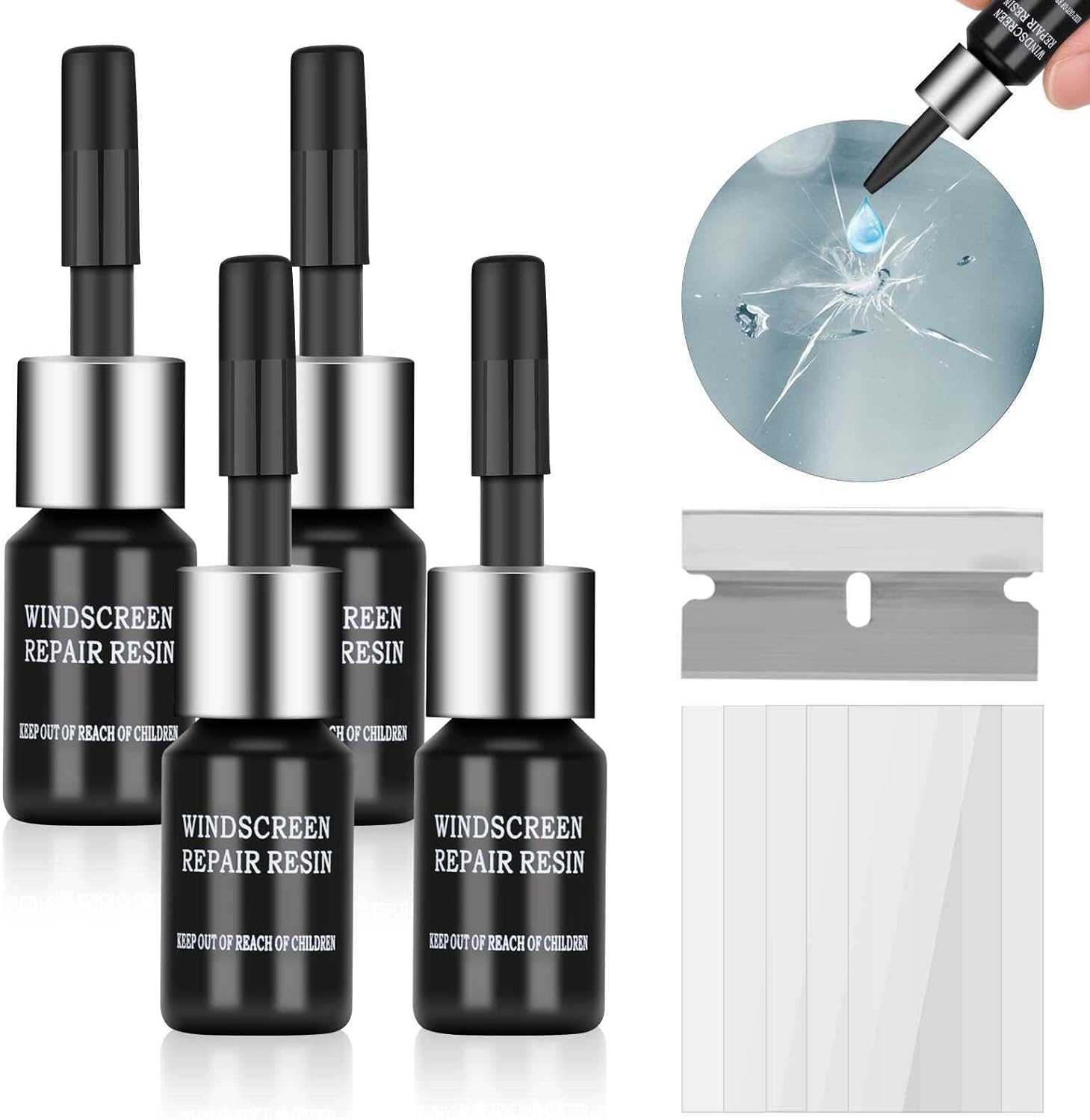 HONBQYCC Steinschlag reparaturset windschutzscheibe 4er-Pack, Windschutzscheibe reparaturset Glas Reparatur Set, Windshield Repair kit, Zur Reparatur von Kratzern, Löchern, und Sternförmigen Rissen HONBQYCC Steinschlag reparaturset windschutzscheibe 4er-Pack, Windschutzscheibe reparaturset Glas Reparatur Set, Windshield Repair kit, Zur Reparatur von Kratzern, Löchern, und Sternförmigen Rissen von HONBQYCC