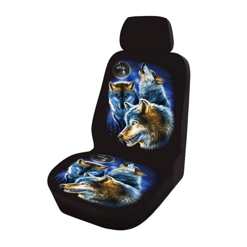 HONGBI Wolf Pattern Autositzbezug Vordersitz Universal 1er-Set Sitz Kopf Abdeckung+Vordersitzbezug Sitzbezug aus Polyester Stoff für Autos,Autositz Kissenbezug für Meisten Fahrzeuge,SUV B 2 Stücke von HONGBI