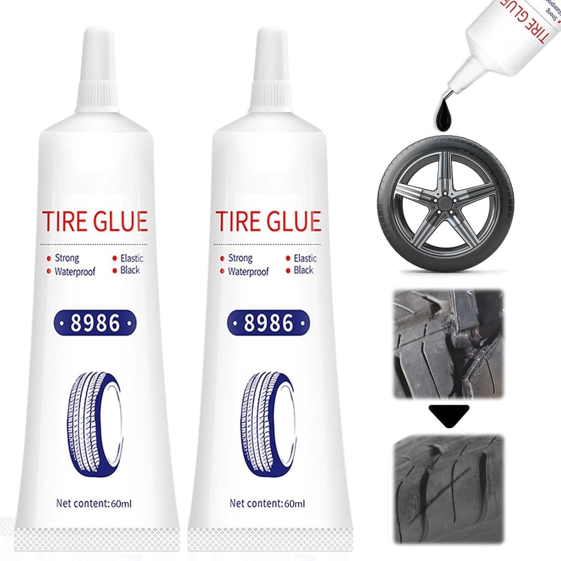 HONGECB Tire Glue - 120ml Reifenkleber, Instant Glue, Reifenreparaturkleber, Reifendichtmittel Auto, Löcher und Abblättern(2 pcs) von HONGECB
