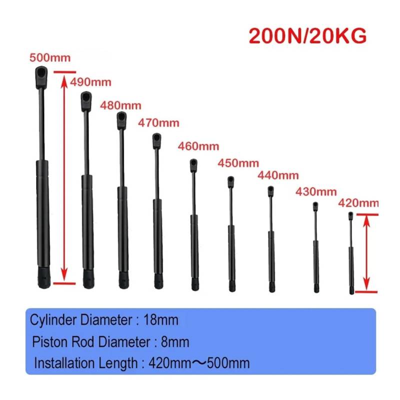 Gasfeder Stoßdämpfer 1Pcs Gas Frühling Universal Strut Bars Stoßdämpfer Hydraulische Lift Unterstützung Strut Bar 420-500mm 200N Gasdruckfedern(18-8-170-420) von HONGSHIZI
