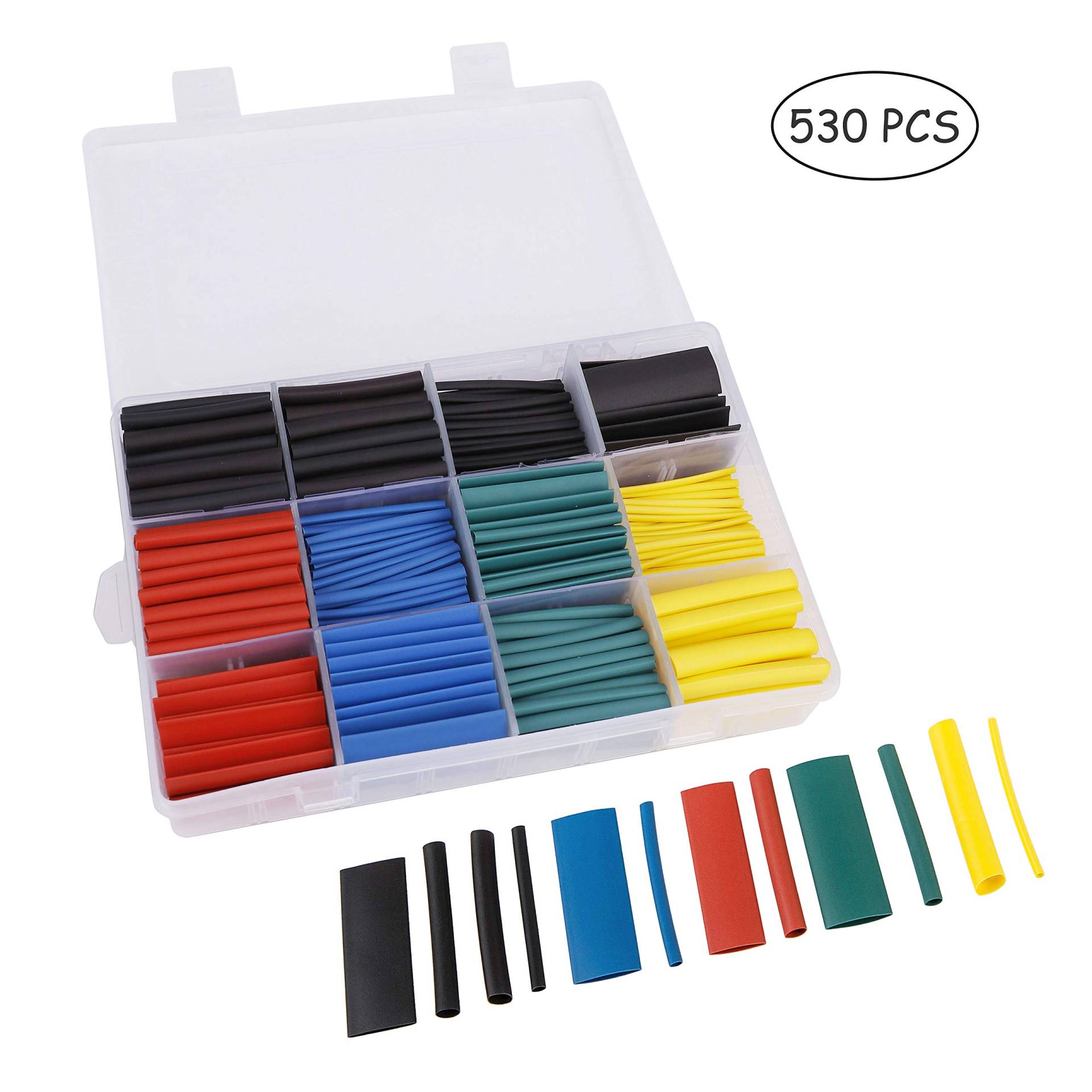 Schrumpfschlauch Set Schrumpfschläuche Sortiment Verhältnis 2:1 mit 8 Verschiedene Größen Heat Shrink Tube in Kunststoff-Box 530-tlg 5 Farben von HONGXIN-SHOP