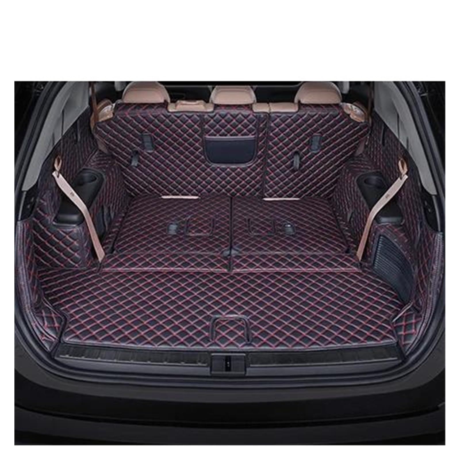 Kofferraum Schutzmatte Kofferraumwanne Auto Stamm Matte Leder Für Benz Für GLB 2020 7 Sitze Cargo-Liner Auto Zubehör Innen Boot(Black red) von HONGYISM