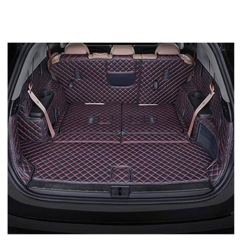 Kofferraum Schutzmatte Kofferraumwanne Auto Stamm Matte Leder Für Benz Für GLB 2020 7 Sitze Cargo-Liner Auto Zubehör Innen Boot(Black red) von HONGYISM