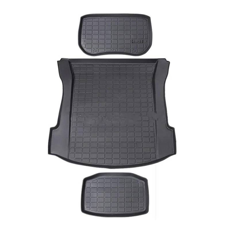 Kofferraum Schutzmatte Kofferraumwanne Cargo Liner Set Für Tesla Für Modell 3 2021-2023 Allwetter-Kofferraummatten Teppich Schützen Vordere/untere Kofferraumwannen von HONGYISM