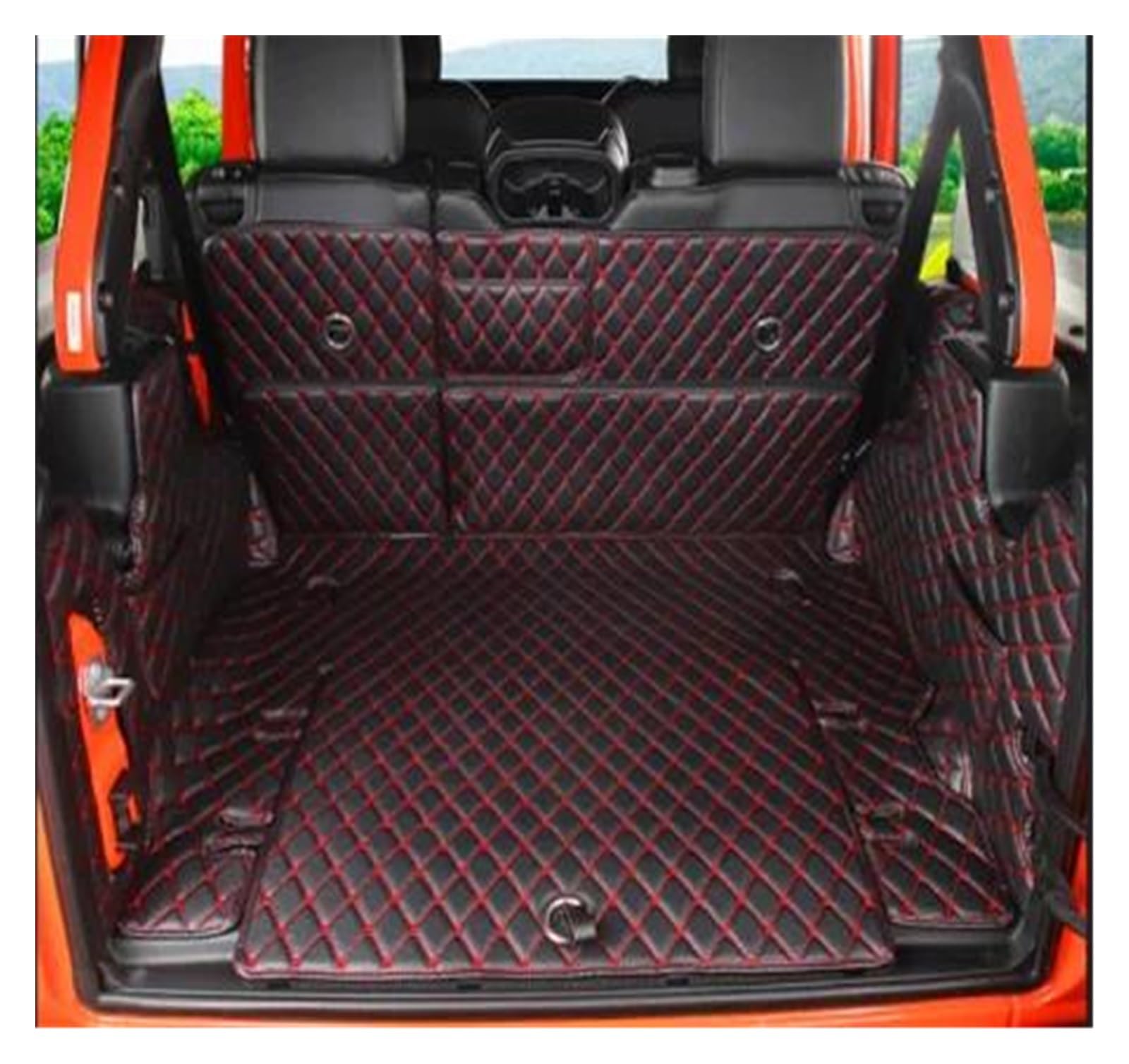 Kofferraum Schutzmatte Kofferraumwanne Custom Car Spezielle Kofferraummatten Für Jeep Für Wrangler JL 4 Türer 2022 2021 2020 2019 2018 Langlebige Cargo-Liner-Kofferraumteppiche(Black red,A) von HONGYISM