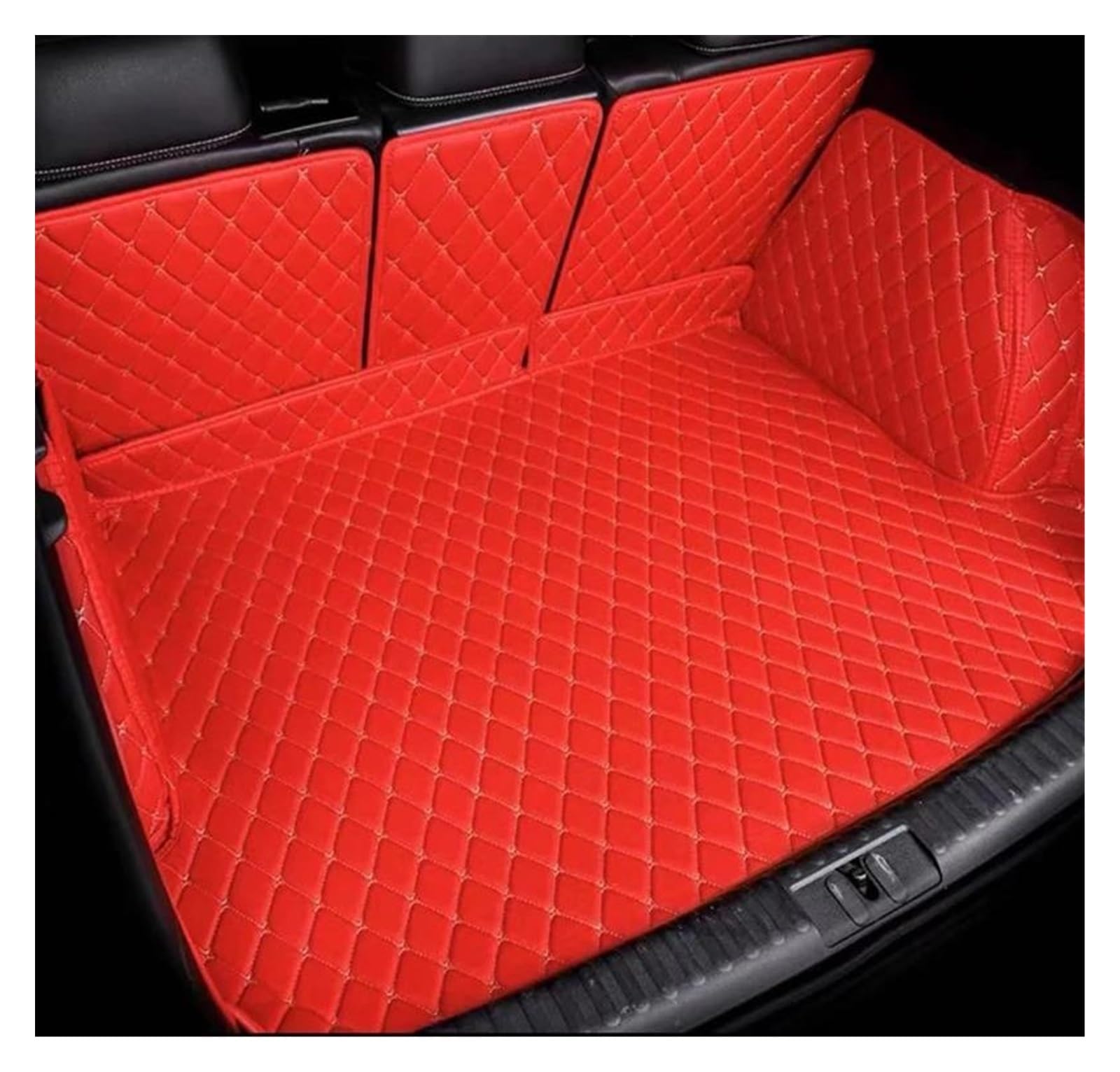 Kofferraum Schutzmatte Kofferraumwanne Für Peugeot 5008 P87 2017 2018 2019 2020 2021 2022 7 Sitze wasserdichte Schutzablage Teppich Schlamm Autozubehör Auto Kofferraummatten(RED 3D) von HONGYISM
