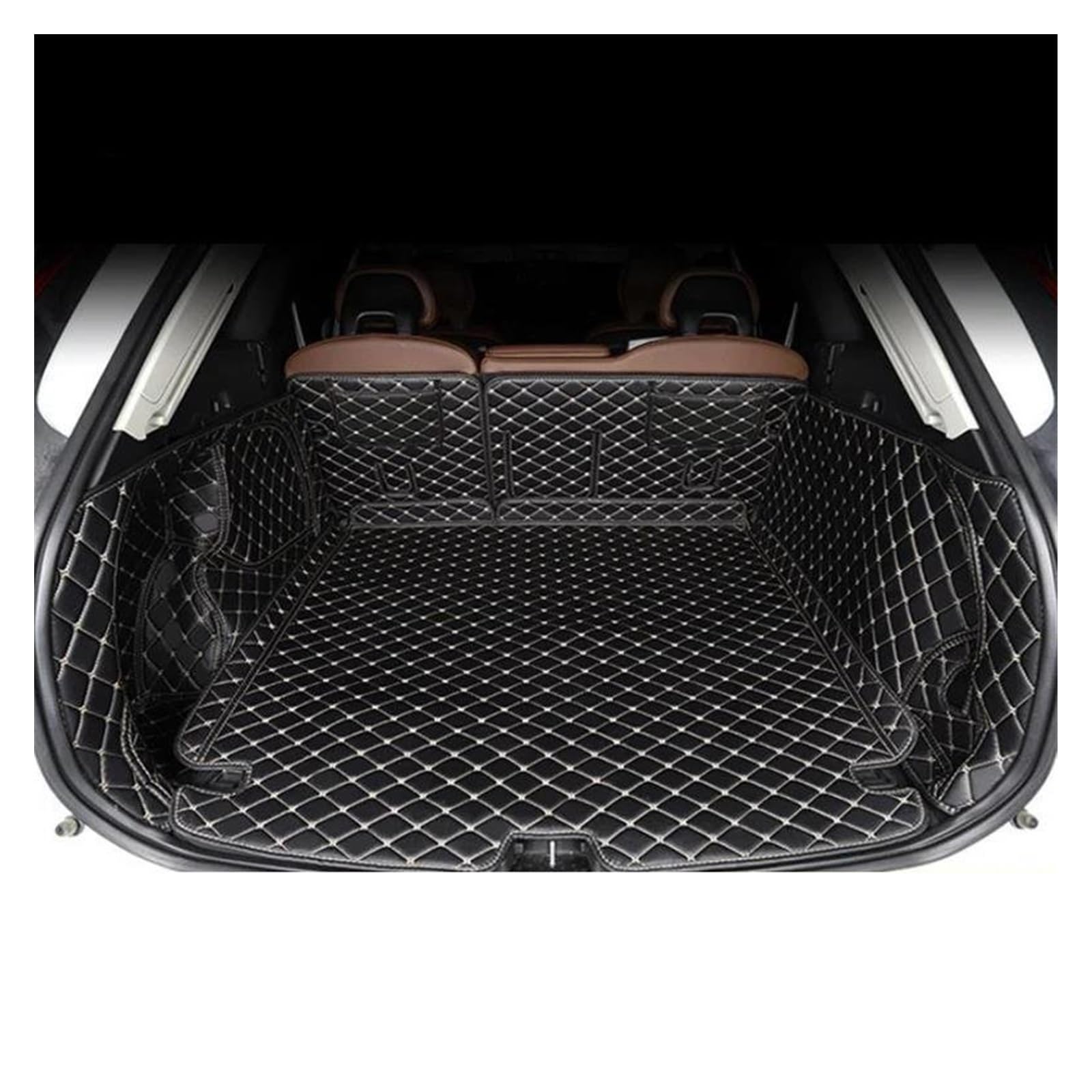 Kofferraum Schutzmatte Kofferraumwanne Für Volvo Für XC60 2018 2019 2020 2021 2022 Zubehör Teppich Leder Boot Liner Tray Auto Hinten Trunk Cargo Matte Boden Blatt Teppich(Brown Full Cover) von HONGYISM