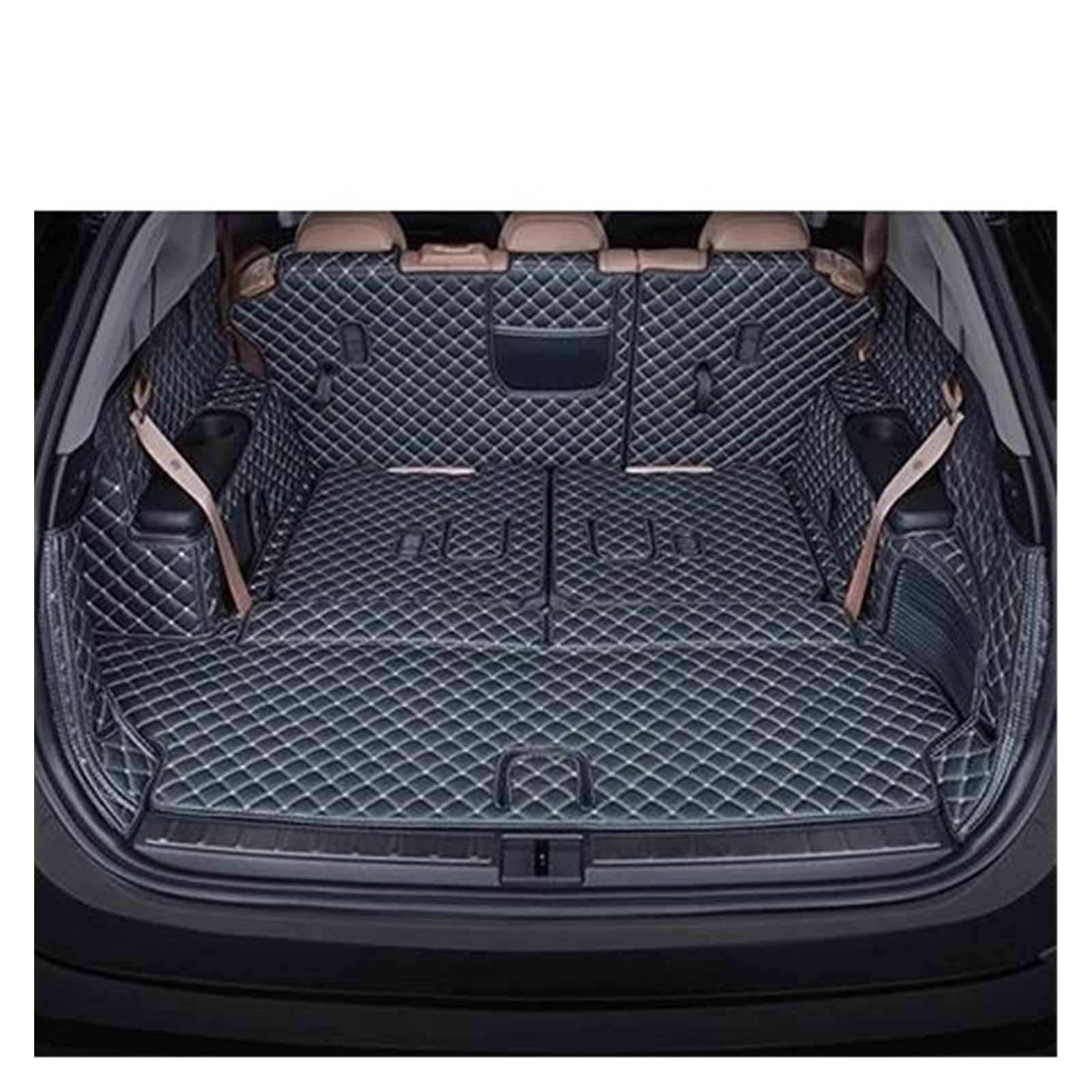 Kofferraum Schutzmatte Kofferraumwanne Leder Für Benz Für GLB 2020 7 Sitze Cargo-Liner Zubehör Innen Boot Auto Kofferraummatte(Black beige) von HONGYISM