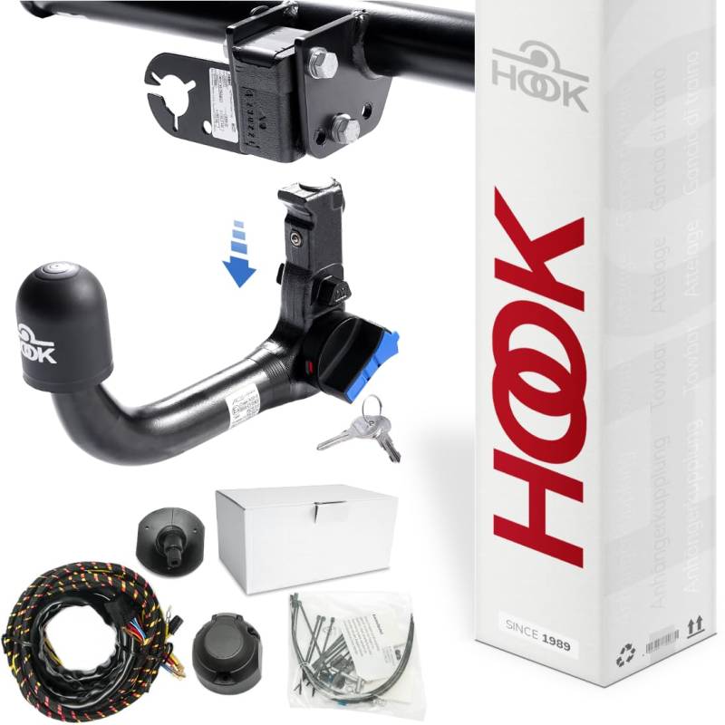 HOOK Anhängerkupplung abnehmbar kompatibel mit BMW 5er F10 VI Stufenheck Limousine 12.2010-02.2014 + 7-polig fahrzeugspezifischer Elektrosatz von HOOK