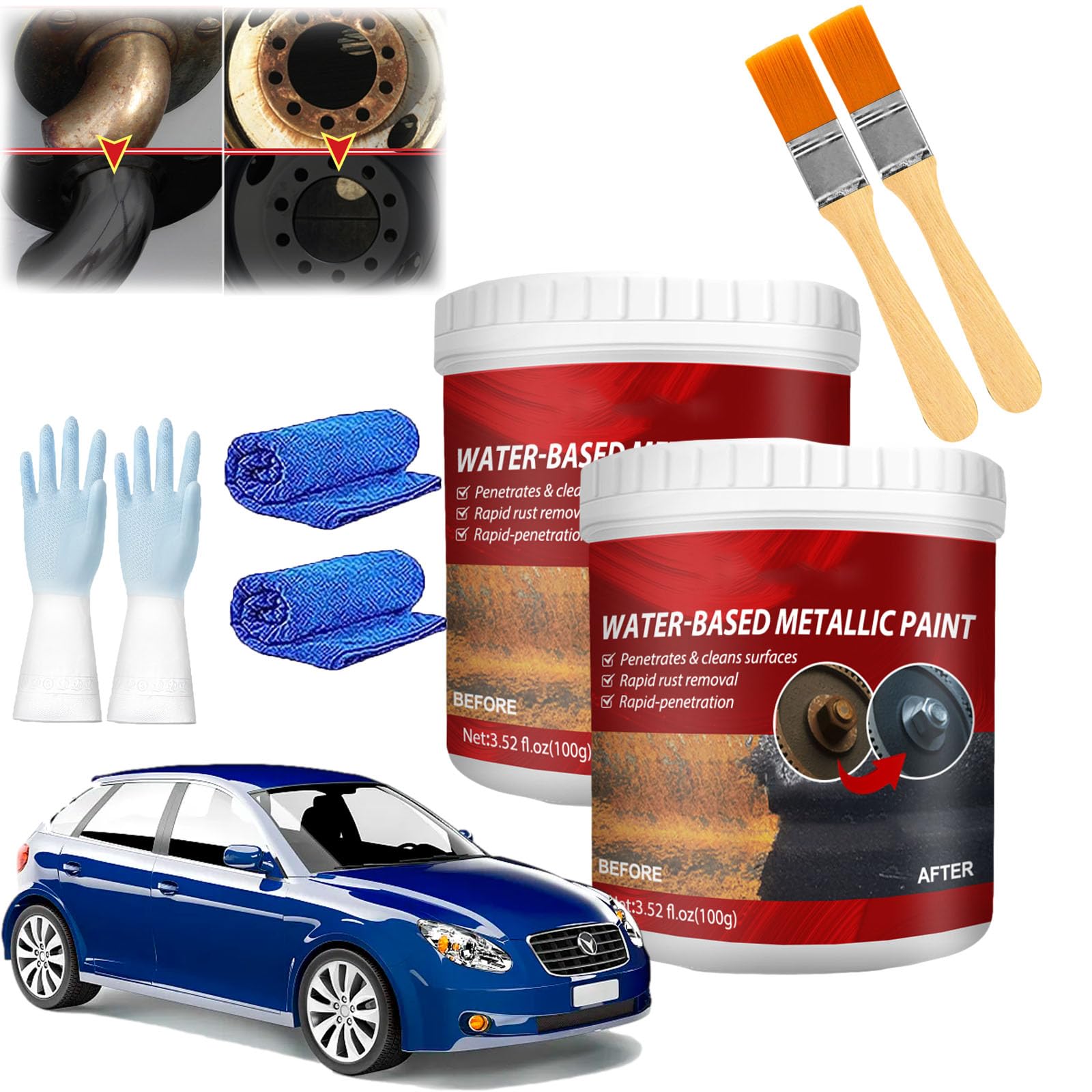 HOPASRISEE Rust Removal Converter Metallic Paint, Rust Remover Converter for Metal, Rust Paint Remover, Car Anti Rust Paint Chassis Universal Rust Removal Converter with Brush (300ML-1PC) von HOPASRISEE
