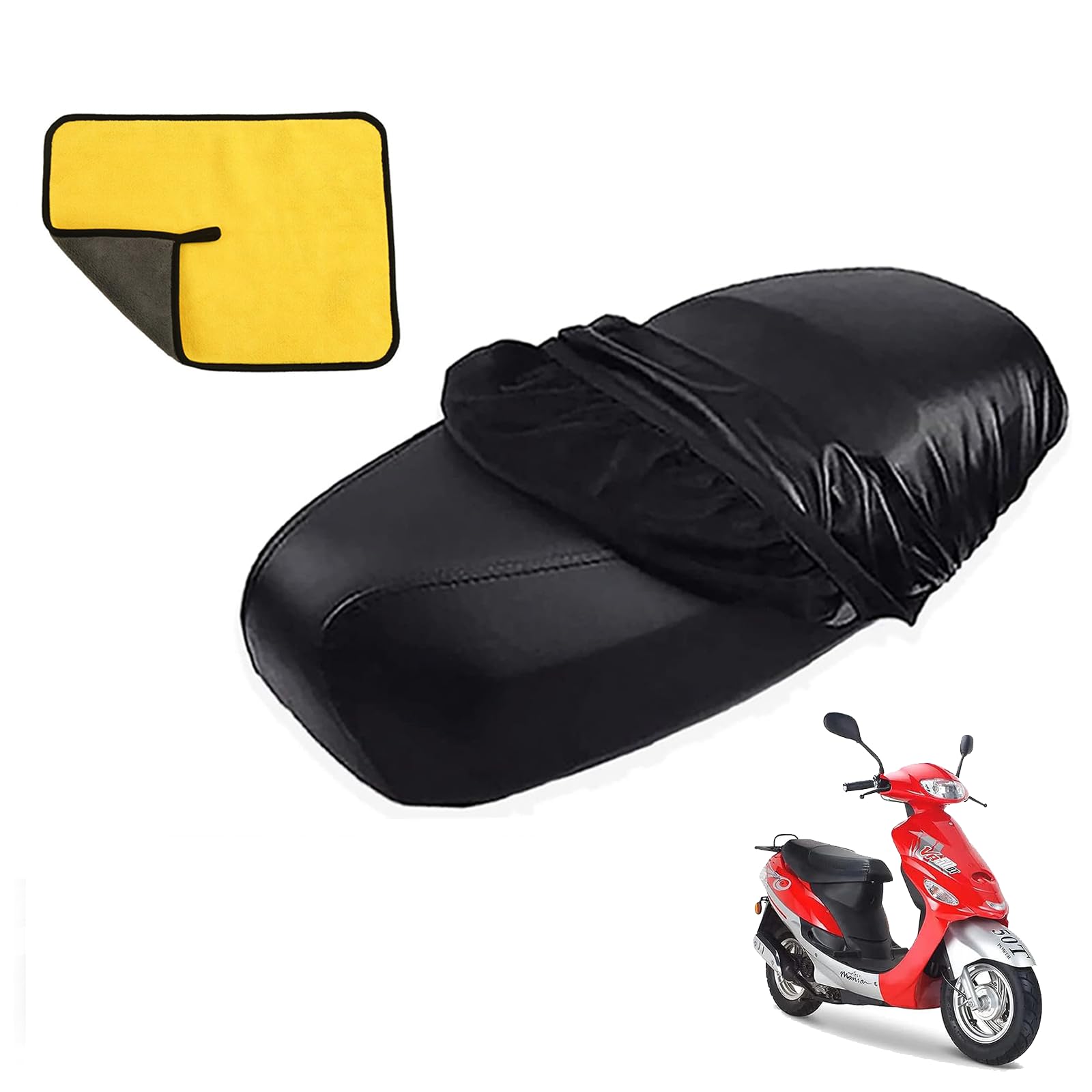 HORREX Motorrad Sitzbezug Leder Wasserdicht Roller Sitzbankabdeckung mit Autowaschtuch,Roller Moped Sitzbezug,Sitzbezug Motorrad mit Gummiband für Motorrad Roller Sitzschutz Staubkissenbezug von HORREX