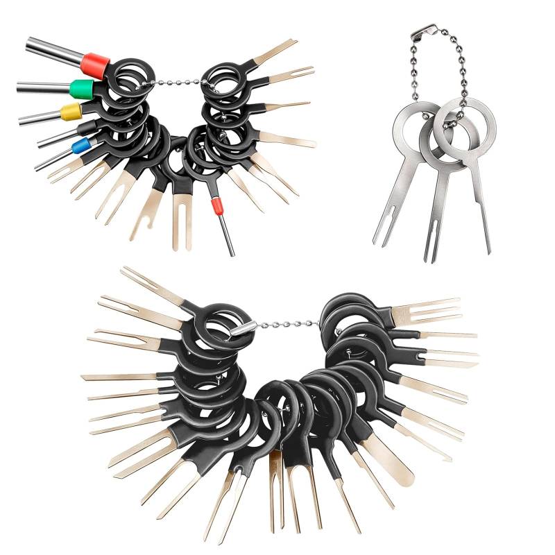 41 Pieces Entriegelungswerkzeug Terminal Removal Tool Kit for Car Auto Entriegelungswerkzeug Wire Connector Pin Release Key Extractor Tools Set KFZ Kabel Stecker Ausbau Werkzeug für Rundsteckkontakte von HORREX