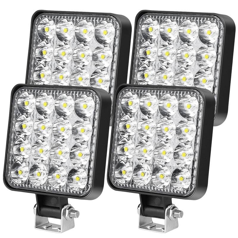 HOSPAOP LED Arbeitsscheinwerfer 12V Strahler 48W Offroad Zusatzscheinwerfer IP67 Auto Scheinwerfer Rückfahrscheinwerfer Beleuchtung für Trecker Bagger SUV UTV ATV, 4 Pack von HOSPAOP