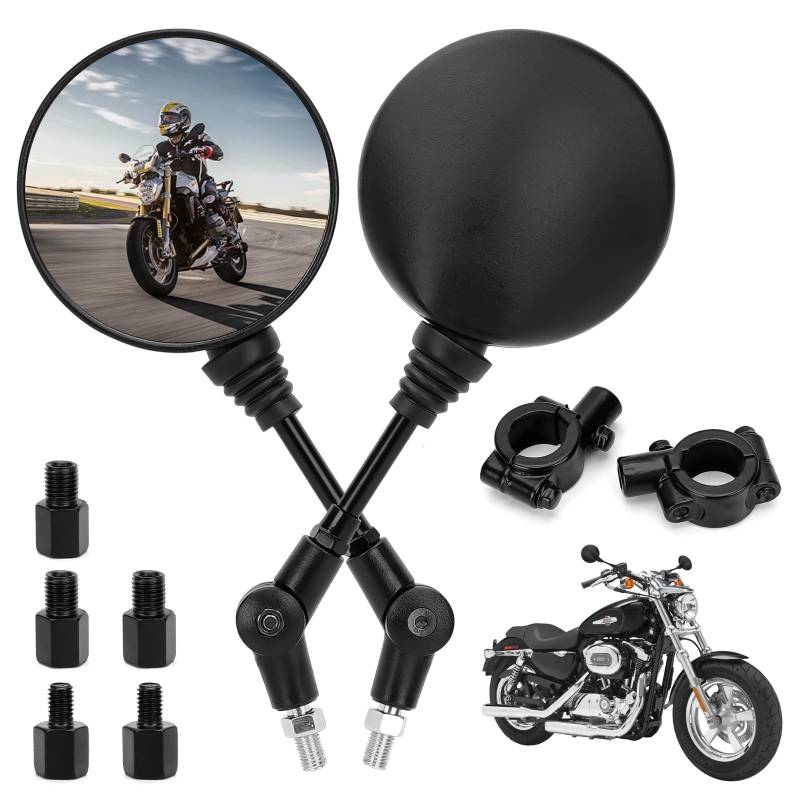 Motorrad Spiegel, 2 Stück Motorrad Rückspiegel, Lenkerendenspiegel mit 8mm 10mm Schrauben, für ATV/Roller/Cruiser/Scooter/Moped/Quad Roller von HOSSOM