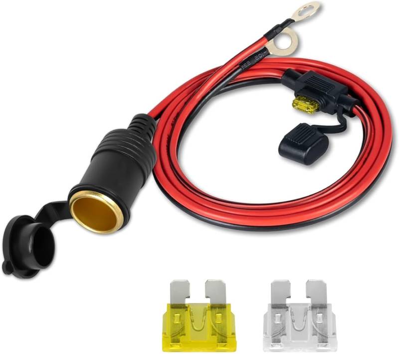 Zigarettenanzünder Buchse mit 1.2M 14AWG Anschlusskabel Wasserdicht Marine Grade 12V / 24V Gleichstrom-Feuerzeugsteckdose Steckdose mit 20A 25A Sicherung Ladegerät Adapter für Boot Motorrad Auto von HOSSOM