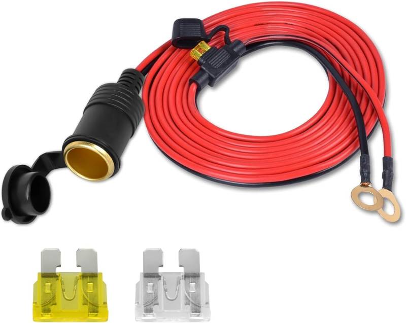 Zigarettenanzünder Buchse mit 3M 16AWG Anschlusskabel Wasserdicht Marine Grade 12V / 24V Gleichstrom-Feuerzeugsteckdose Steckdose mit 20A 25A Sicherung Ladegerät Adapter für Boot Motorrad Auto von HOSSOM