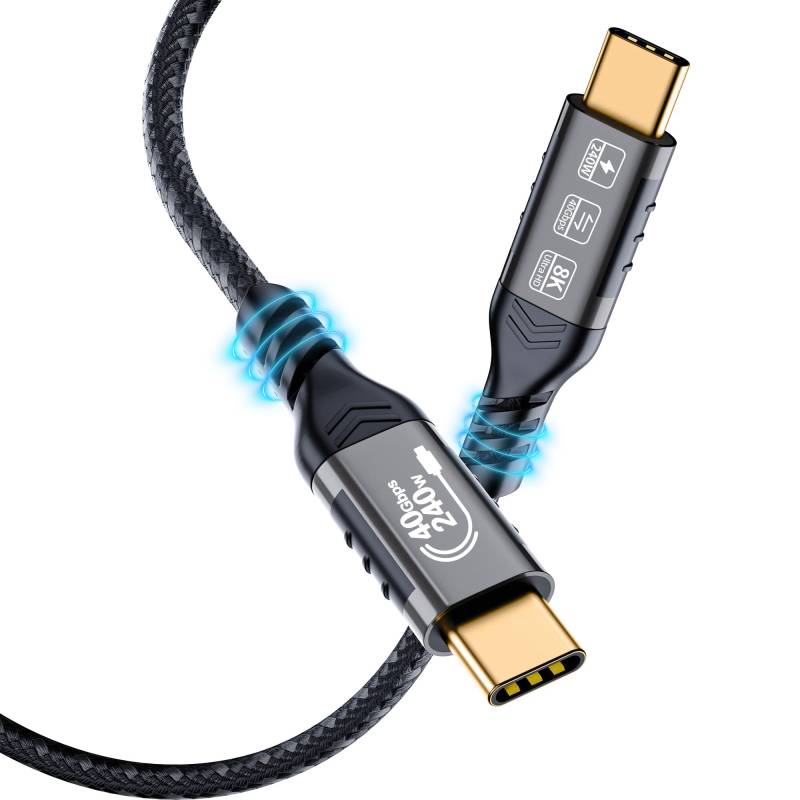 USB4 Kabel mit Thunderbolt 4 Kabel 1,5M, 40Gbps USB C Datenkabel, PD3.1 240W USB-C auf USB-C Ladekabel, 8K@60Hz 4K 120Hz/144Hz HDR Videokabel Kompatibel mit MacBook, Docking Station von HOTUTUKI