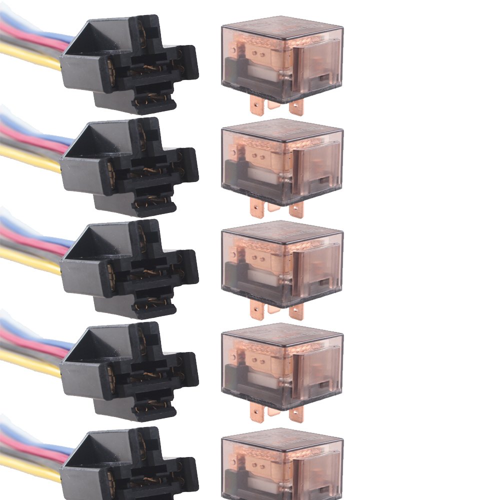 HOUTBY™ 5Stk 12V 60A 5-Polig SPDT KFZ Relais Schließer Wechselrelais Leistungsrelais Buchse Stecker Motorrad von HOUTBY