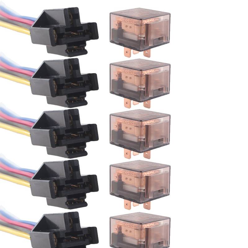 HOUTBY™ 5Stk 12V 60A 5-Polig SPDT KFZ Relais Schließer Wechselrelais Leistungsrelais Buchse Stecker Motorrad von HOUTBY