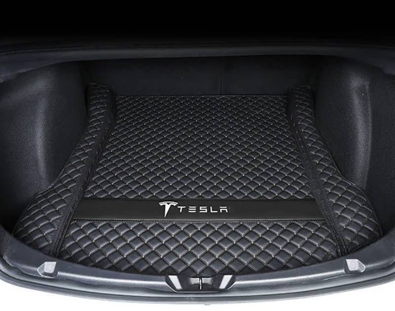 HOWWO Leder Kofferraummatten für Tesla Model 3 2021, Auto Lederschutzunterlage, Schutzpolster, Styling Interieur Dekorations Zubehör, Schwarz, 1Pcs von HOWWO