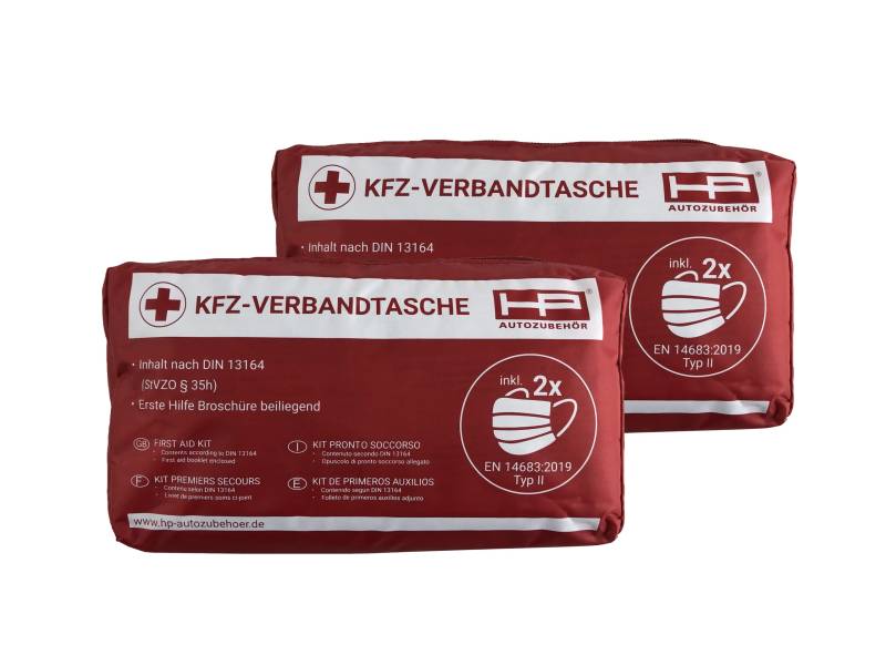 HP-Autozubehör 10049-2 KFZ-Verbandtasche 2022 Neu DIN 13164:2022 Maske Rot - Bundle - Mindesthaltbarkeit 4 Jahre von HP Autozubehör