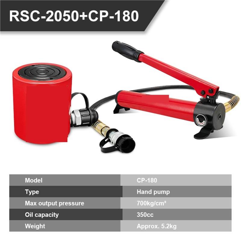 Wagenheber Hydraulisch, 20 Tonnen kurzer Hydraulikzylinder RSC-2050 Hydraulikzylinder Hub 50 mm müssen mit Hydraulikpumpen verwendet Werden,Einfach zu bedienen und zu tragen(RSC-2050 with CP-180) von HPHPH