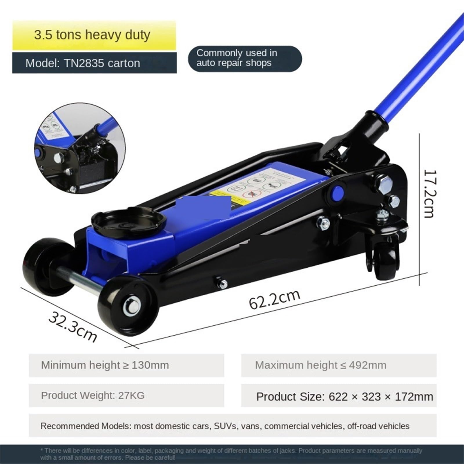 Wagenheber Hydraulisch, Horizontaler hydraulischer Wagenheber 3 Tonnen for die Reparaturwerkstatt, Auto, LKW, Reifenwechsel,Einfach zu bedienen und zu tragen(3.5t) von HPHPH