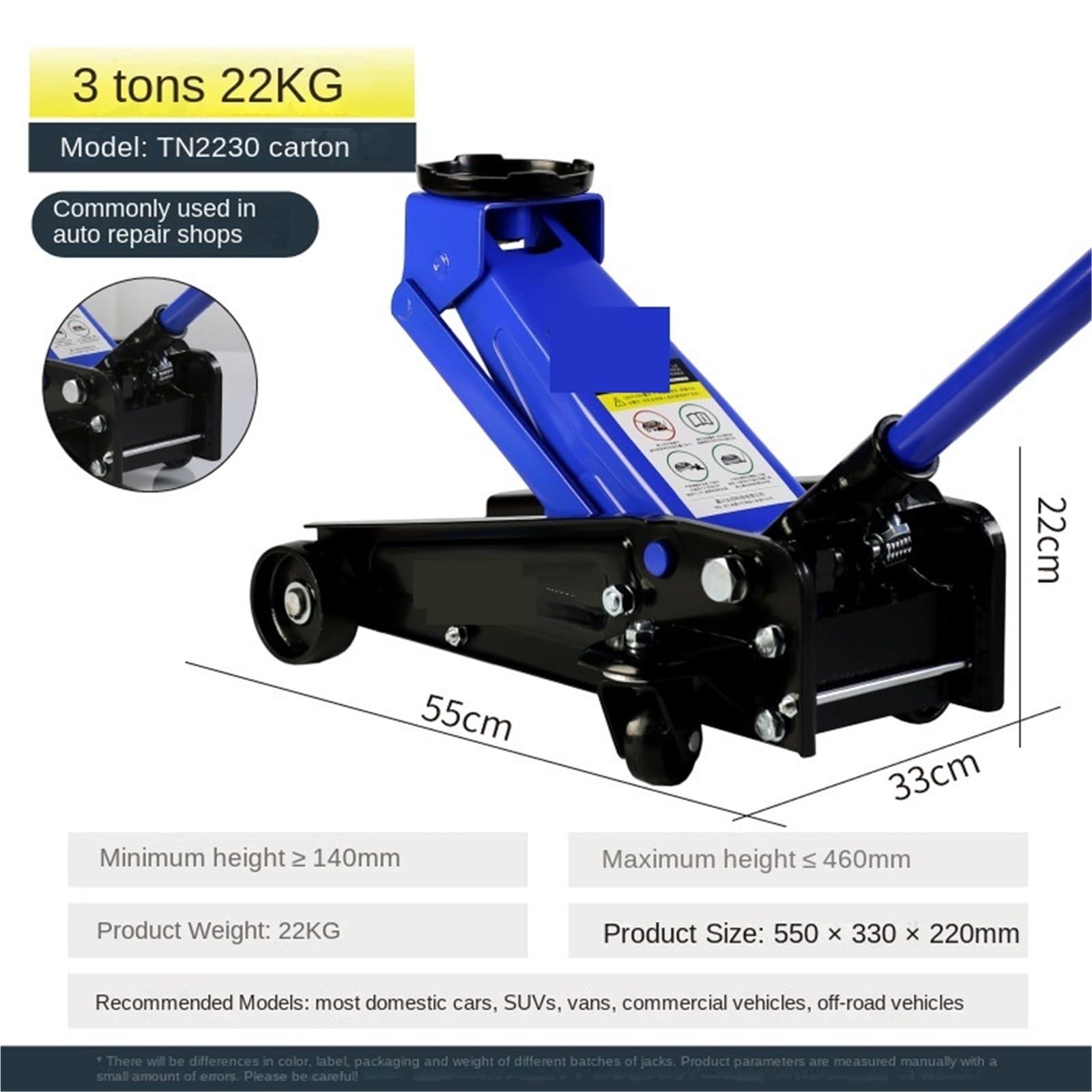 Wagenheber Hydraulisch, Horizontaler hydraulischer Wagenheber 3 Tonnen for die Reparaturwerkstatt, Auto, LKW, Reifenwechsel,Einfach zu bedienen und zu tragen(3t) von HPHPH