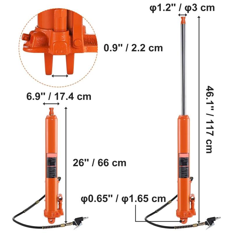 Wagenheber Hydraulisch, Hydraulischer Langer Wagenheber, 3/8-Tonnen-Motorhebezylinder mit Einzelkolbenpumpe und Gabelkopf-Hydraulikzylinder,Einfach zu bedienen und zu tragen(8T Single Pump Plus) von HPHPH