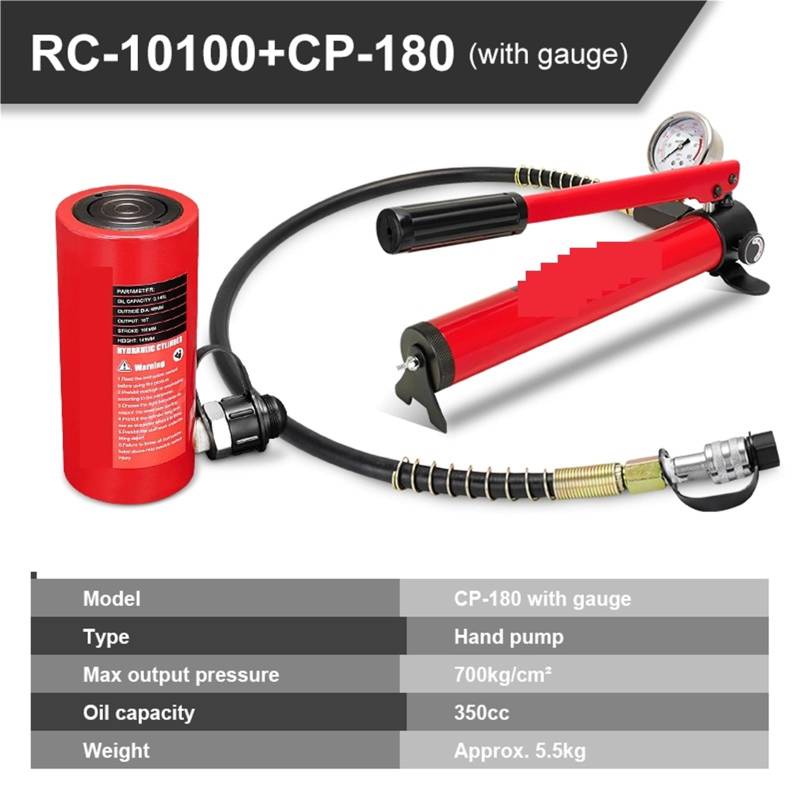 Wagenheber Hydraulisch, Hydraulischer Wagenheber, lang, RC-10100, Hydraulikzylinder mit Hydraulikpumpe CP-180,Einfach zu bedienen und zu tragen(CP-180 with Gauge) von HPHPH
