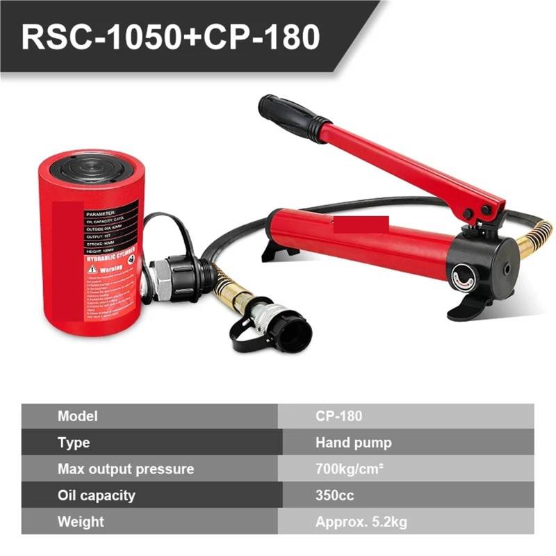 Wagenheber Hydraulisch, Kurzer Hydraulikzylinder RSC-1050 Hydraulikheber mit Einer Leistung von 10T, einem Hub von 50 mm,Einfach zu bedienen und zu tragen(RSC-1050 with CP-180) von HPHPH