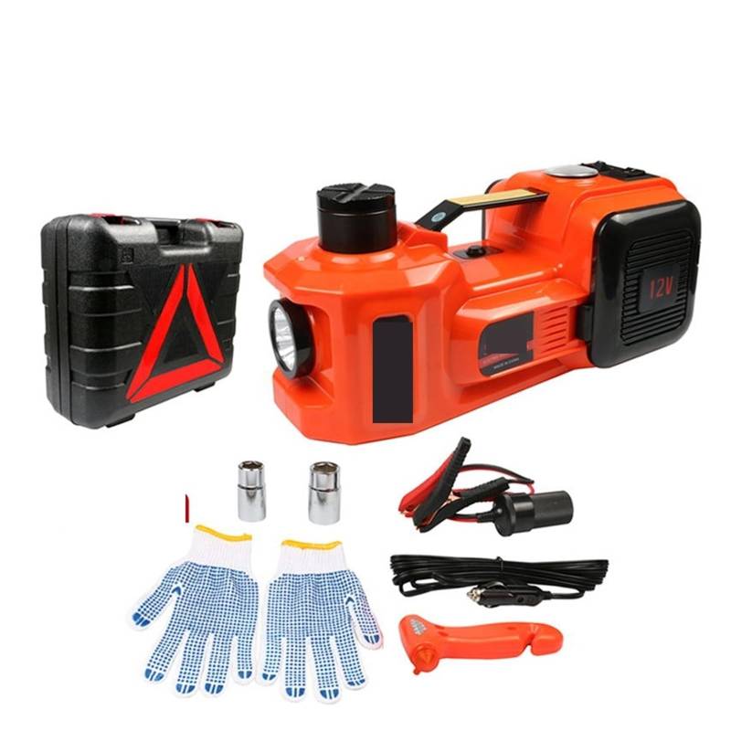 Wagenheber Hydraulisch, Wagenheber 12V 5T 45cm 3 in 1 elektrischer hydraulischer Wagenheber Reifenfüllpumpe LED-Taschenlampe sicherer Hammer Reifenreparaturwerkzeug,Einfach zu bedienen und zu tragen von HPHPH