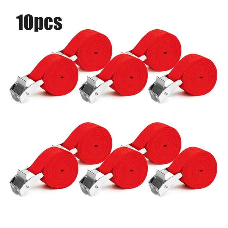 Zurrgurt, 10 STÜCKE 3 Verstellbare, Wiederverwendbare Zurrgurte mit rostfreien Schnallen aus Legierung, Nockenschnalle, Zurrgurt for sichere Ladungsbindung Umreifungswerkzeuge(Rood) von HPHPH