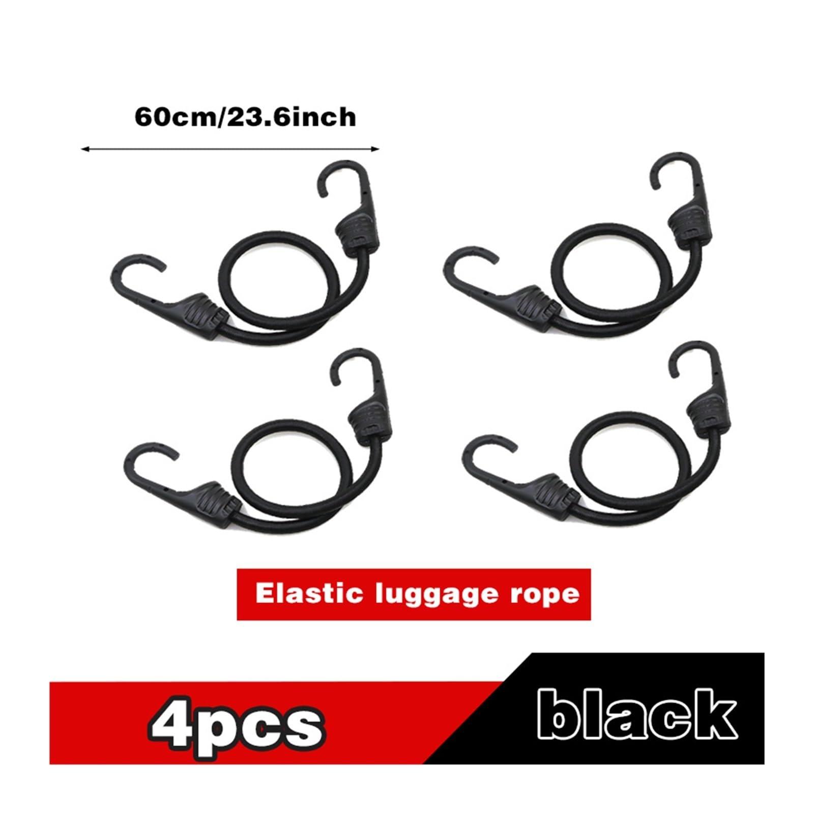 Zurrgurt, 2/4/6Pcs Elastizität Haken Seil Elastische päck Seil Motorrad Fracht Strap päck Bündel Elastische Befestigung Buchse Werkzeug Elast Umreifungswerkzeuge(60cm Black 4pcs) von HPHPH