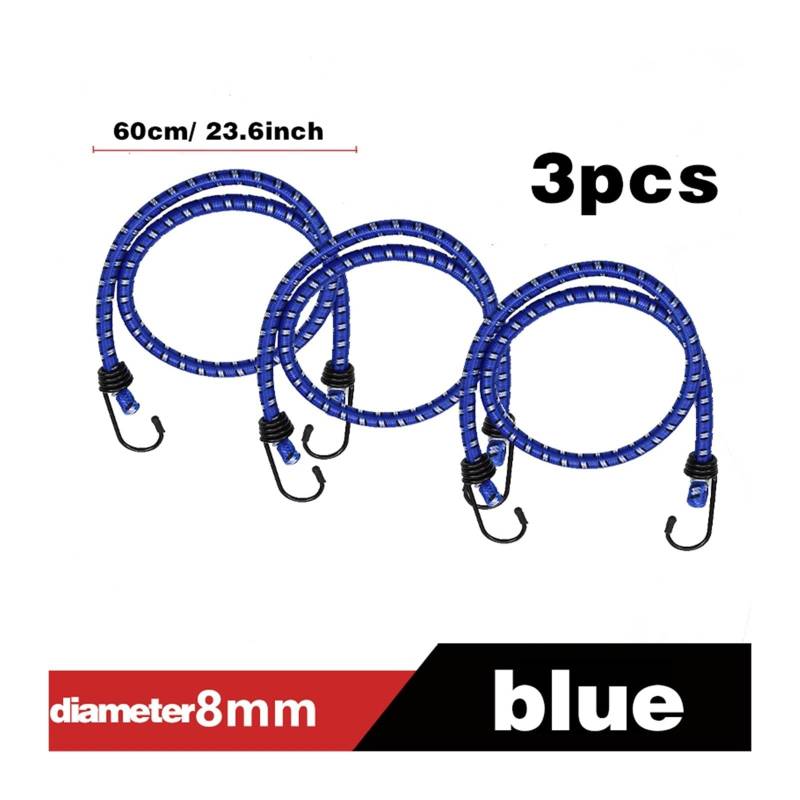 Zurrgurt, 3-teilis elastisches Bune-Seil-Set, hochelastisches päckgurt-Seil for Fahrrad-Zurrgurte, Camping und Autos, Bune-Seil-Krawatte Umreifungswerkzeuge(Blue 60cm) von HPHPH