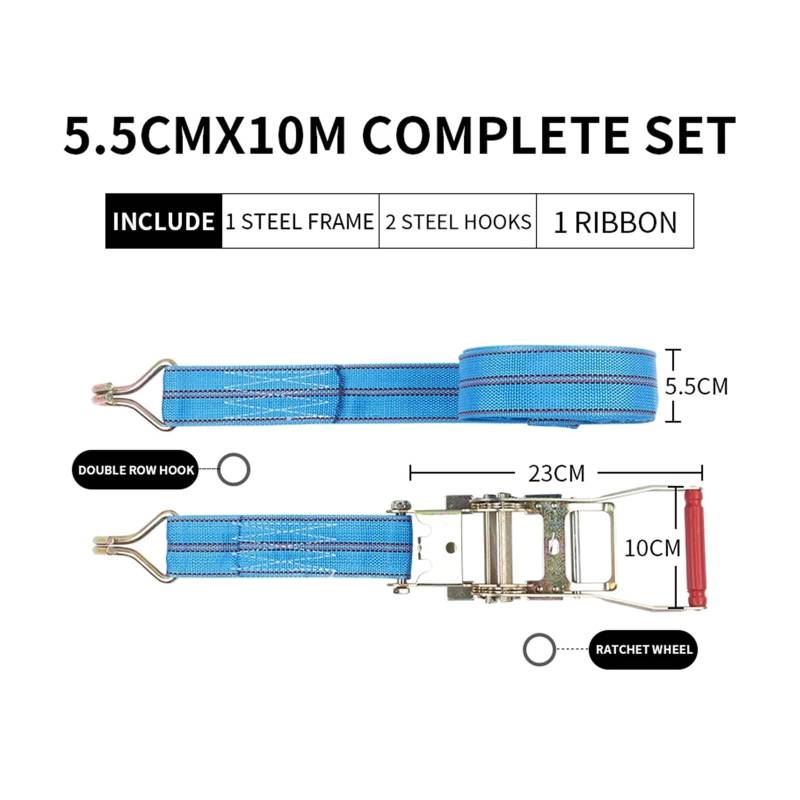 Zurrgurt, LKW-Bindegurtspanner, Kleiner Ratschenspanner, selbstsichernder Seilspanner, Frachtverpackungs- und Befestigungsgurt, Flugzeuggurt Umreifungswerkzeuge(5.5CM 10M) von HPHPH