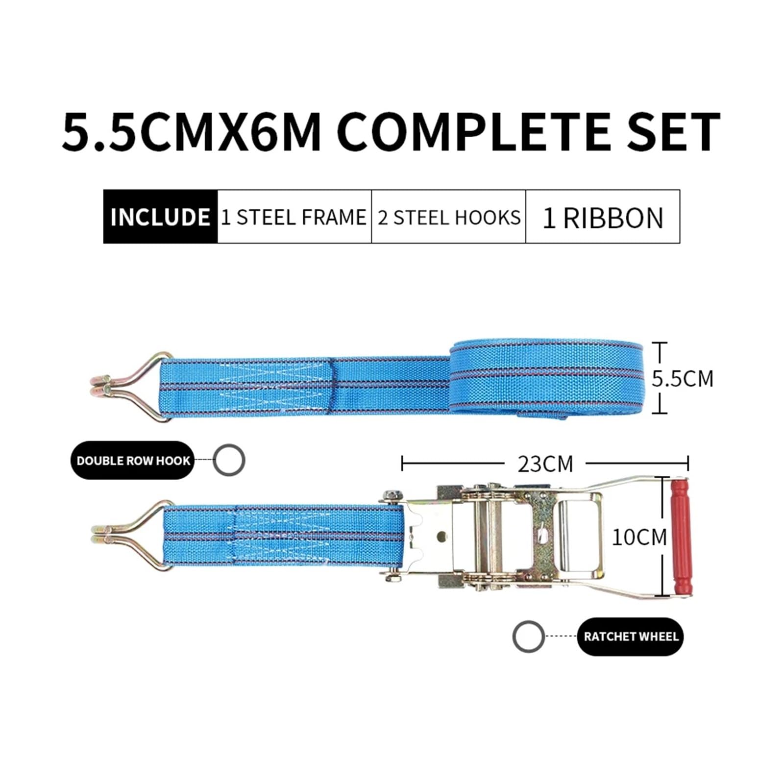 Zurrgurt, LKW-Bindegurtspanner, Kleiner Ratschenspanner, selbstsichernder Seilspanner, Frachtverpackungs- und Befestigungsgurt, Flugzeuggurt Umreifungswerkzeuge(5.5CM 6M) von HPHPH