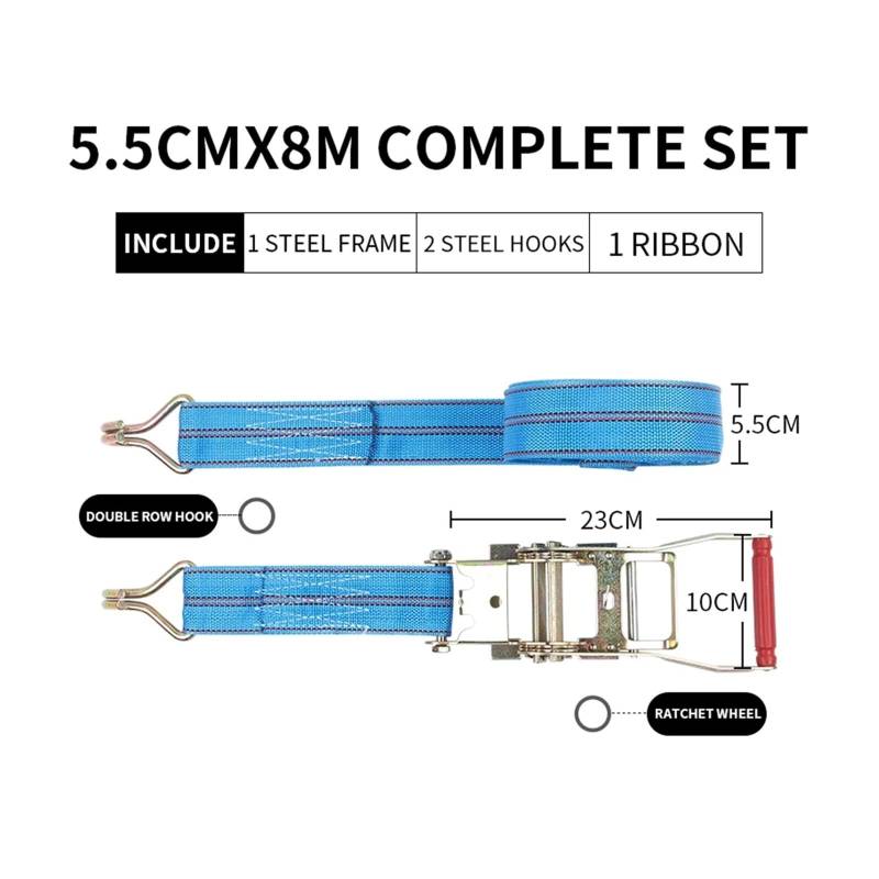 Zurrgurt, LKW-Bindegurtspanner, Kleiner Ratschenspanner, selbstsichernder Seilspanner, Frachtverpackungs- und Befestigungsgurt, Flugzeuggurt Umreifungswerkzeuge(5.5CM 8M) von HPHPH