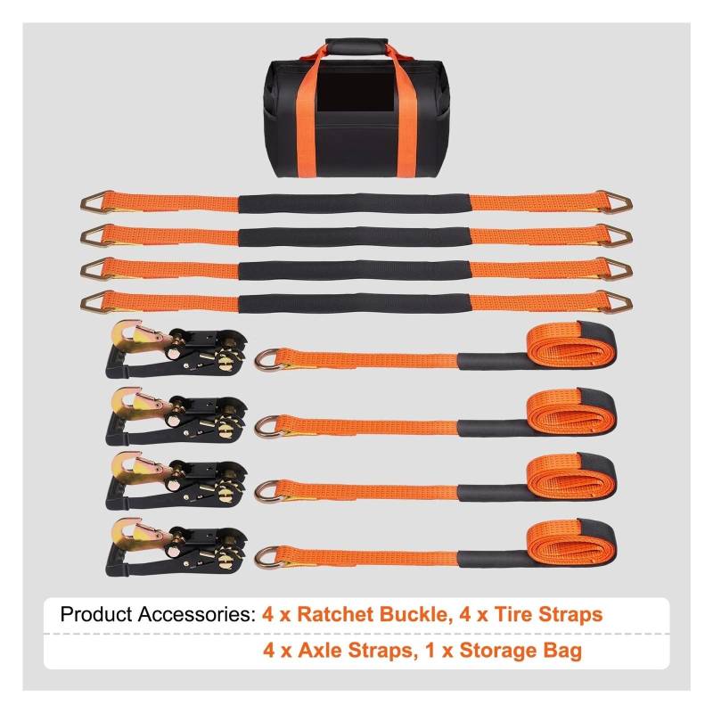 Zurrgurt, Ratschen-Spanngurt-Set, 5,1 x 243,8 cm/304,9 cm Reifengurte, Auto-Spanngurte mit Karabinerhaken for Pkw-LKW-Anhänr Umreifungswerkzeuge(XMS-1) von HPHPH