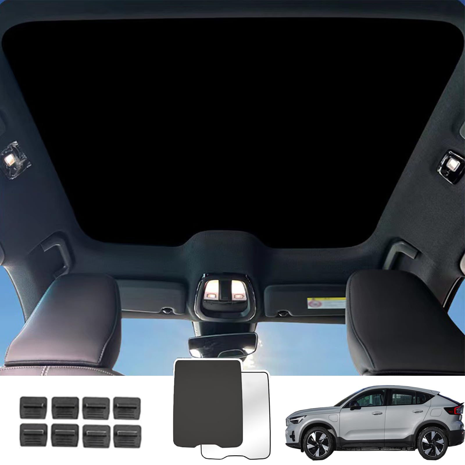 HPLWYM Sonnendach Sonnenschutz Abdeckung Kompatibel mit Volvo C40(Nicht für XC40) 2021-2023, Faltbar Sonnenblenden für Glasdach mit Aufbewahrungstasche, Hitzeschutz Sonnenblende Glasdach von HPLWYM