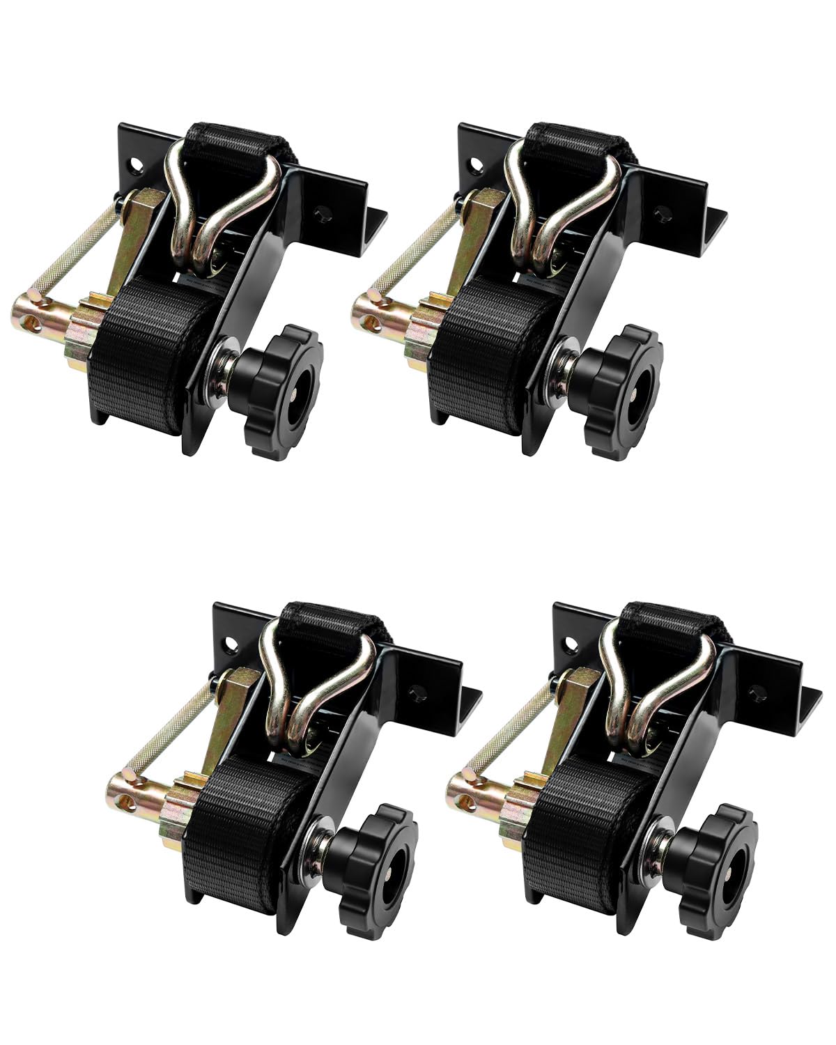 Rack-Ratschengurt (4 Stück), 3,6 cm schwarze Vierkantrohrhalterung mit J-Haken, 3,8 cm breit x 2,1 m lang, schwarzer Leiter-/Dachträger, einziehbarer Ratschenspanngurt, 227 kg Traglast von HQPASFY