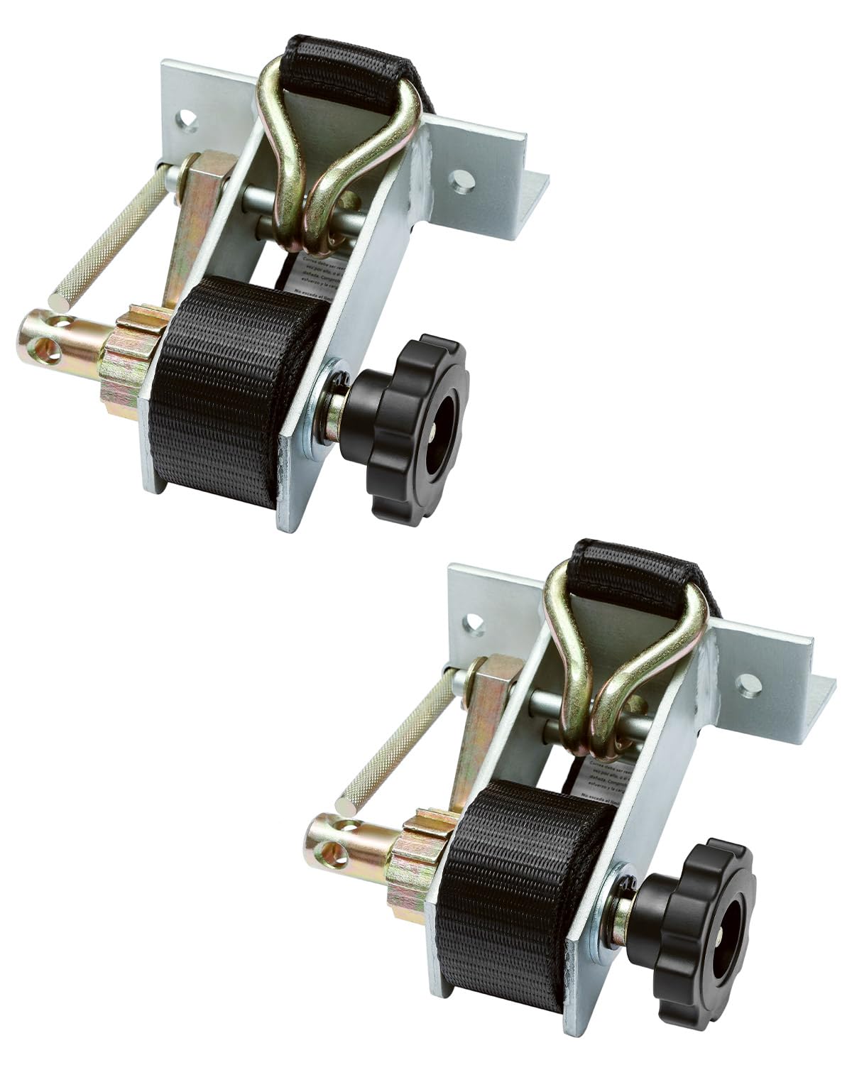 Rack-Ratschengurt (Paar), 3,6 cm, silberfarbene Vierkantrohrhalterung mit J-Haken, 3,8 cm breit x 2,1 m lang, schwarzer Leiter-/Dachträger, einziehbarer Spanngurt, 227 kg Traglast, strapazierfähig von HQPASFY