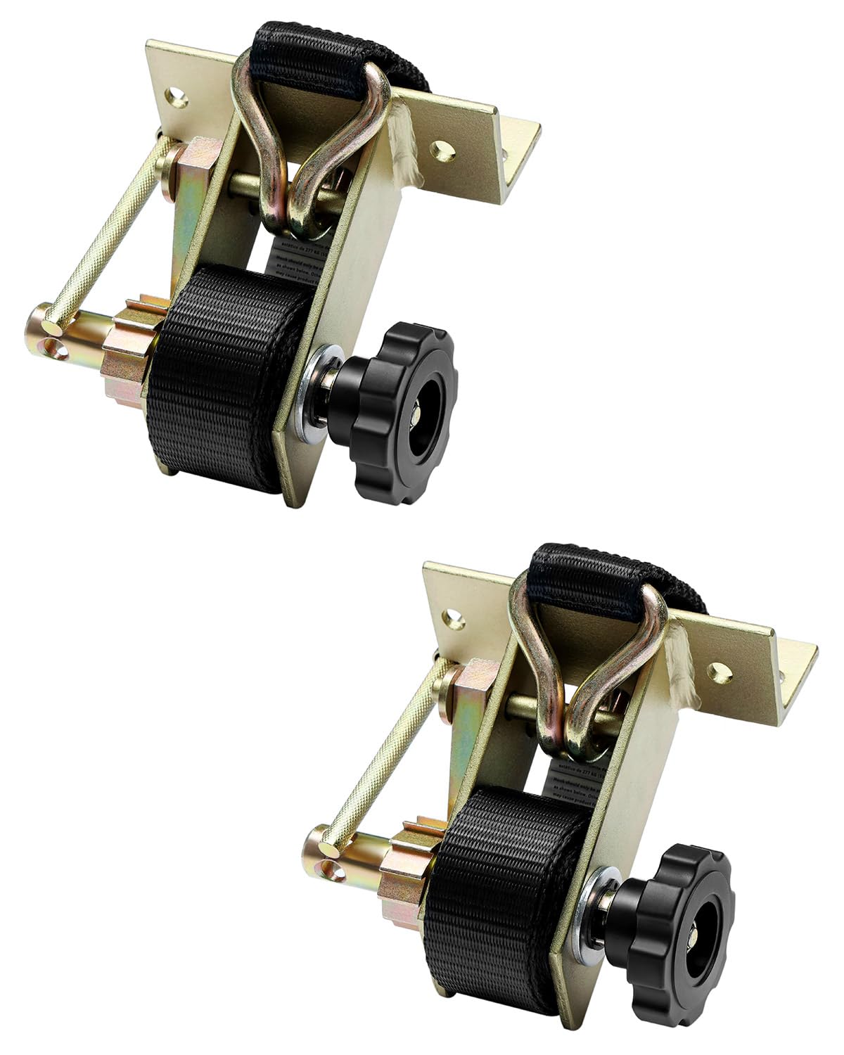 Rack-Ratschengurt (Paar), 3,6 cm goldfarbene Vierkantrohrhalterung mit J-Haken, 3,8 cm breit x 2,1 m lang, schwarzer Leiter-/Dachträger, einziehbarer Spanngurt, 227 kg Traglast, strapazierfähig von HQPASFY