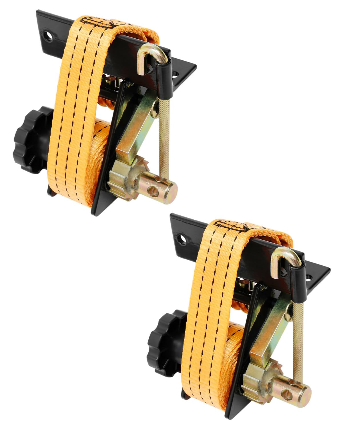 Rack-Ratschengurt (Paar), 3,6 cm schwarze Vierkantrohrhalterung mit J-Haken, 3,8 cm breit x 2,1 m lang, orangefarbener Leiter-/Dachträger, einziehbarer Spanngurt mit Ratsche, 227 kg Traglast von HQPASFY