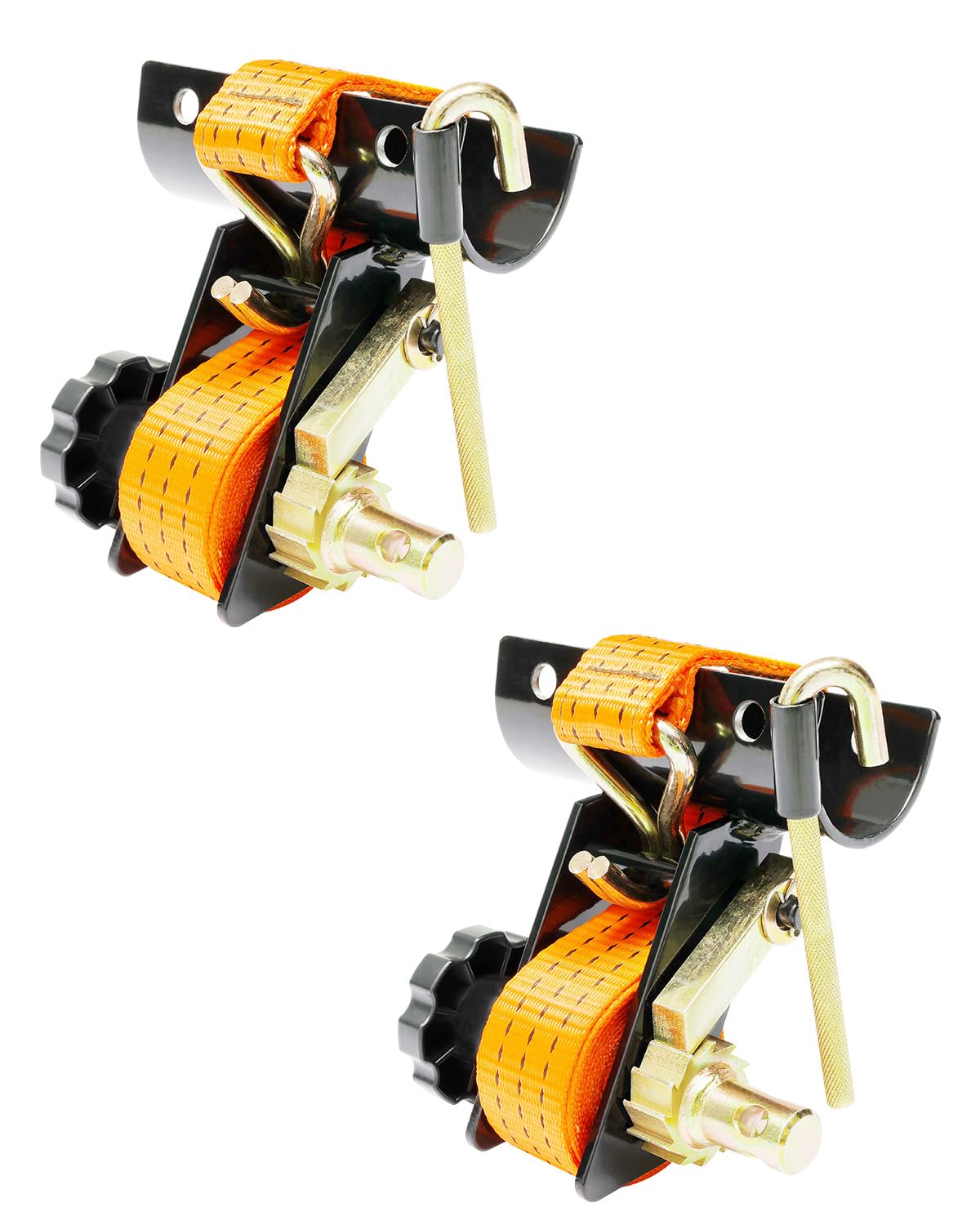 Rack-Ratschengurt (Paar), 5,1 cm schwarze, runde Rohrhalterung mit J-Haken, 3,8 cm breit x 2,1 m lang, orangefarbener Leiter-/Dachträger, einziehbarer Ratschenspanngurt, 227 kg Traglast von HQPASFY