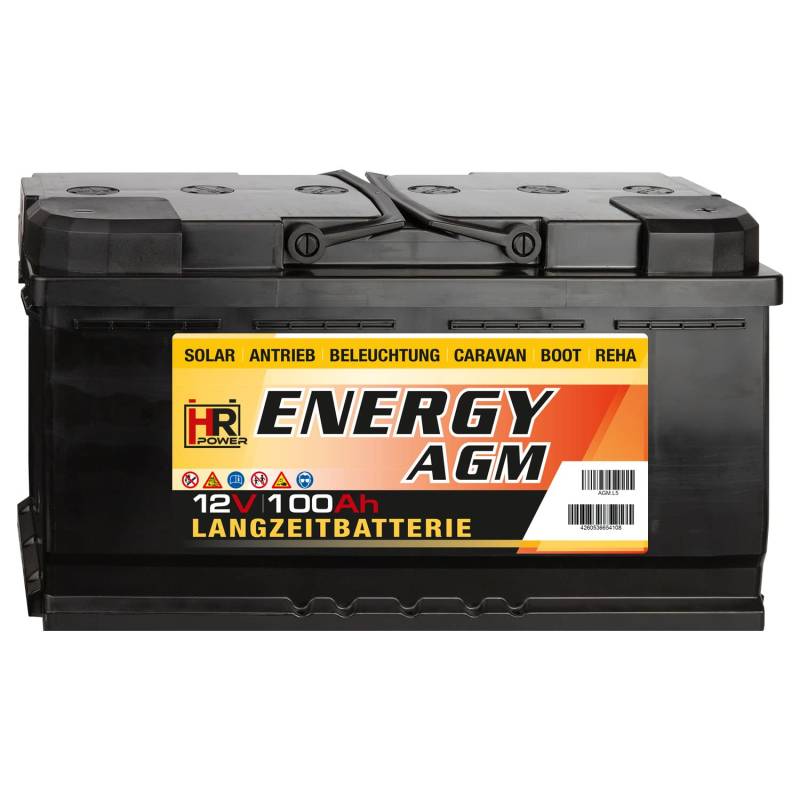 HR-ENERGY 100Ah AGM Batterie 12V – Wohnmobil Solarbatterie wartungsfrei vibrationsgeschützte Freizeitbatterie Camping Akku Deep-Cycle Wohnwagen Akku von HR-Power