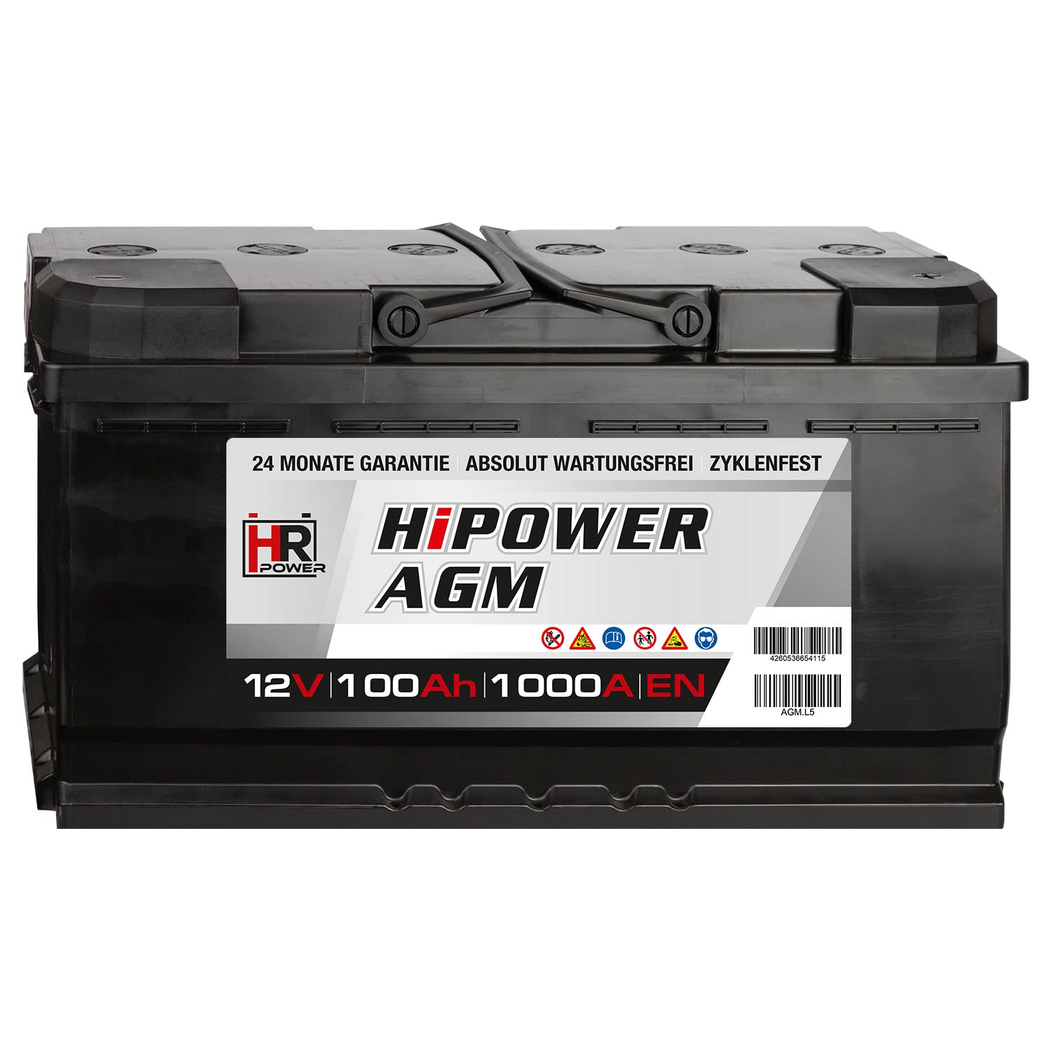 HR HiPower AGM Autobatterie 12V 100Ah 1000A/EN Starterbatterie ersetzt 90Ah 92Ah 95Ah von HR-Power